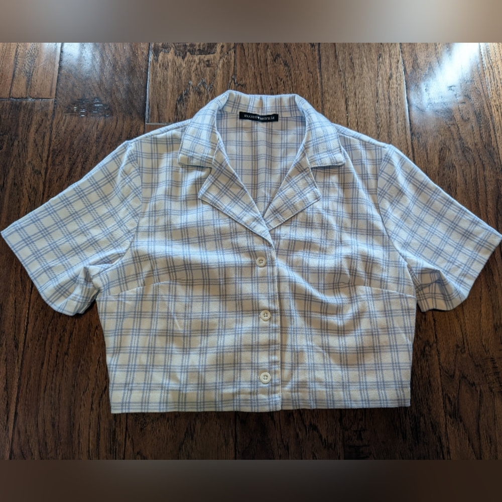 Brandy Melville Vivian Plaid Short Sleeve Button-Up Shirt